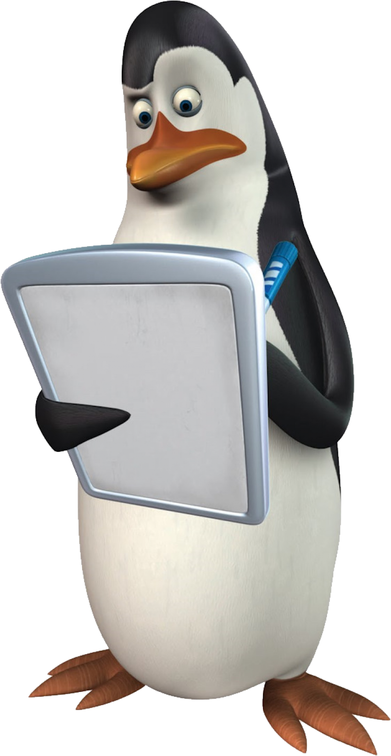 Photograph of Kowalski from the Madagascar franchise writing something on a whiteboard. He has a thoughtful, slightly puzzeled look on his face.